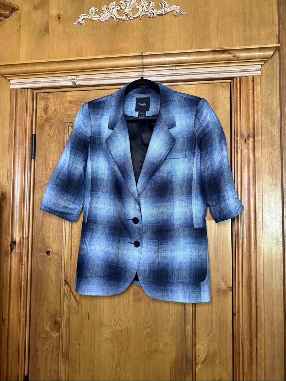 Smythe Les Vestes Blue Linen Plaid Blazer – Size 8